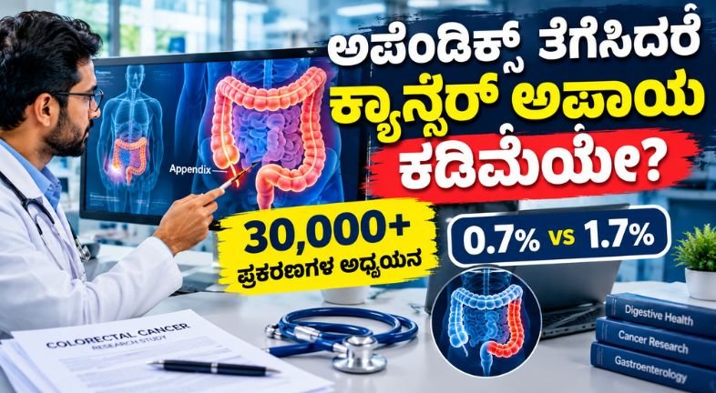 ಅಪೆಂಡಿಕ್ಸ್ ತೆಗೆಸಿದರೆ ಕರುಳಿನ ಕ್ಯಾನ್ಸರ್ ಅಪಾಯ ಕಡಿಮೆಯಾಗುತ್ತಾ